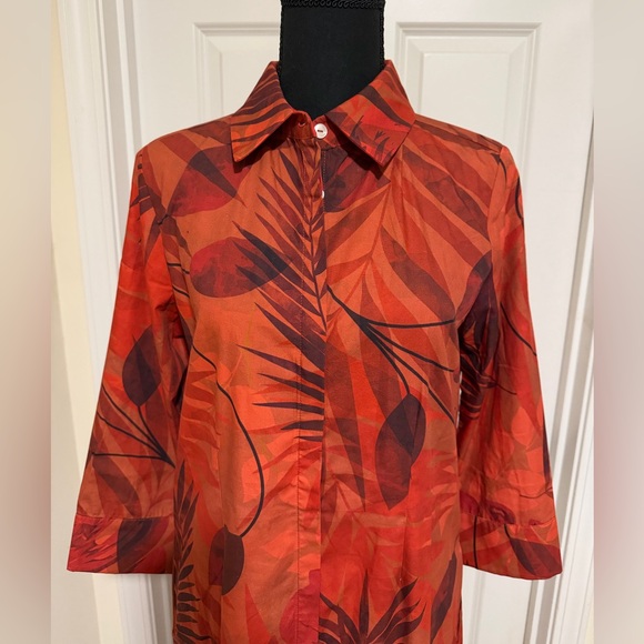 New with Tags Perlavera Cassie Red Leaf Pattern Button Down Maxi Dress sz Small - Picture 2 of 12